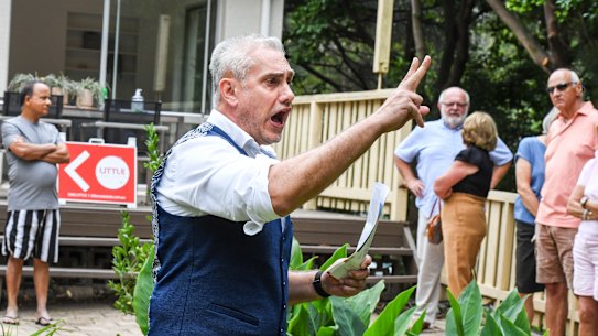 Auctioneer Tom Panos at a three bedrooom property in Lane Cove on Saturday sold for $500,000 above the reserve price.