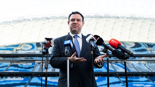 A bitter-sweet moment for Stuart Ayres. Soon after unveiling the new Allianz stadium he had backed so stridently, he had to resign from the ministry.