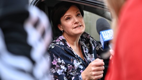 NSW Opposition leader Jodi McKay leaving home on Tuesday.