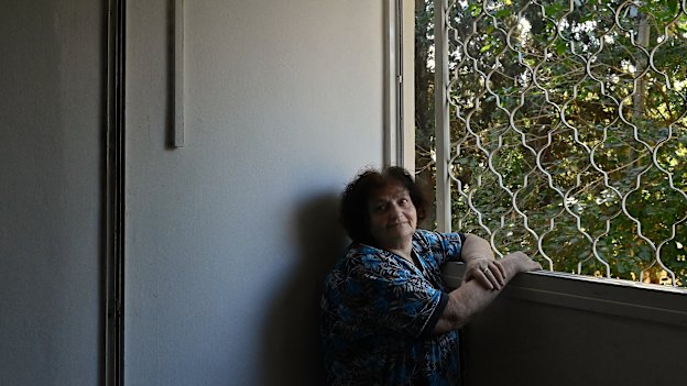 Luba Gershenzon in her apartment in the city of Kiryat Shmona in Israel’s north near the border with Lebanon.
