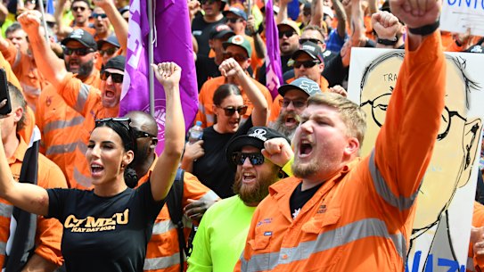 Protesters at Brisbane’s CFMEU rally.