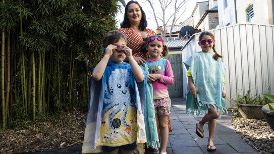Emma Baldwin, pictured with her children Lucas, Eloise and Leyla, said Covid-19 and lockdowns have impacted swim lessons.  
