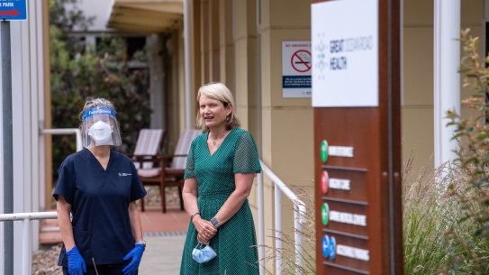 Great Ocean Road chief executive Sandy Chamberlin (right) with nurse Annie Hepner in Lorne. 