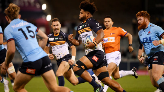 CANBERRA, AUSTRALIA - APRIL 01: Robbie Valetini of the Brumbies during the round six Super Rugby Pacific match between ACT Brumbies and NSW Waratahs at GIO Stadium, on April 01, 2023, in Canberra, Australia. (Photo by Tracey Nearmy/Getty Images)