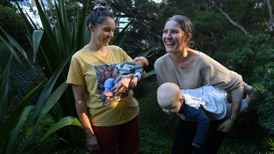 Jessica Santos, with son Kaya, and Katherine, with son Cooper, experienced traumatic births with their first children. They are urging the NSW government to enable women to access continuity of care during their pregnancies and childbirth.