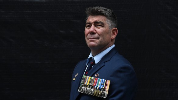 Afghanistan veteran Peter Rudland at the Remembrance Day ceremony at the Cenotaph in Martin Place.