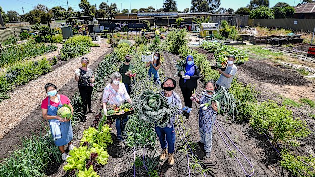 Volunteers at the Fawkner Food Bowls program (from left) Charmaine Thomas Daborn, Sally Beattie, Clare Casey, Jen Rae,  Isabella Bertolacci, Gregory Lorenzutti, Sarah Mahmoud, Jeanette De Foe and Max Lim.