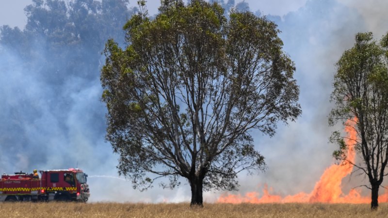 Fire burns in Victoria’s north as state swelters through first heatwave of summer