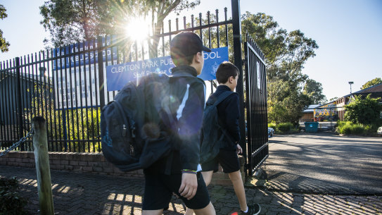 Children of essential workers Clemton Park Public School students of essential workers returning to school on Tuesday morning. 