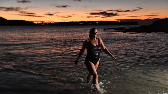 Jacqueline Tonin takes a dawn swim at Sydney's Balmoral Beach. 