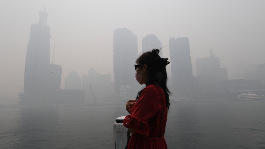 Sydney barely recognisable under smoke on Tuesday. 