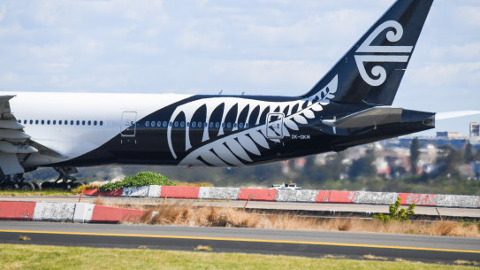 An Air New Zealand plane lands in Sydney.