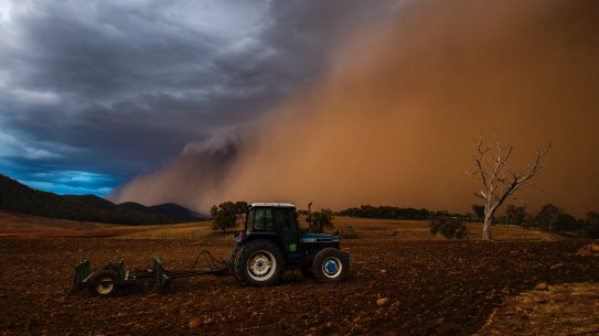 A dust storm hangs over Orange last month.

