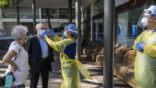 Ruby Princess cruise ship passengers Rona and Michael Dobrin receive their second COVID-19 test at St.Vincent's  Hospital.
