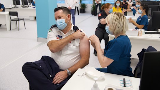 Ben Shepherd from RFS gets his vaccine.