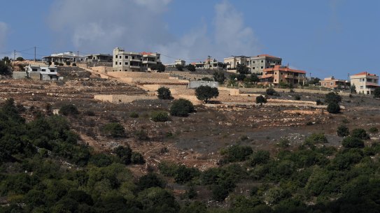 Homes and buildings in Lebanon seen from the Israeli town of Margaliyot, Israel