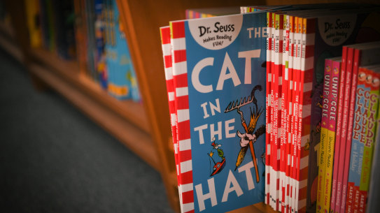 Dr Seuss books on the shelves at the Younger Sun bookshop in Yarraville, Melbourne.