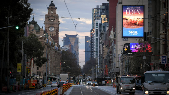 Locked down again: Melbourne’s street were almost empty on Thursday morning.