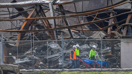 The burned out factory in Campbellfield on Wednesday.