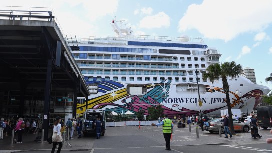The Norwegian Jewel docked at the Overseas Passenger Terminal in Sydney on Friday.
