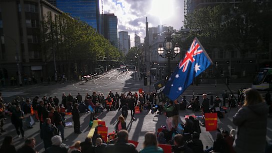Protesters outside Parliament House on Monday night.