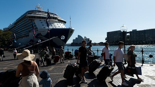 The Majestic Princess cruise ship at Circular Quay on Saturday morning.