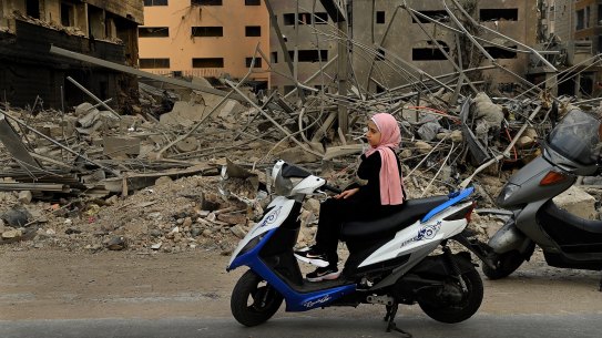 Manessa Ali, 10, in the aftermath of the October 5 Israeli strike on  Dahiyeh, a southern suburb of Beirut.