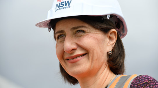 Premier Gladys Berejiklian inspects the almost-completed M4 WestConnex tunnels last week.
