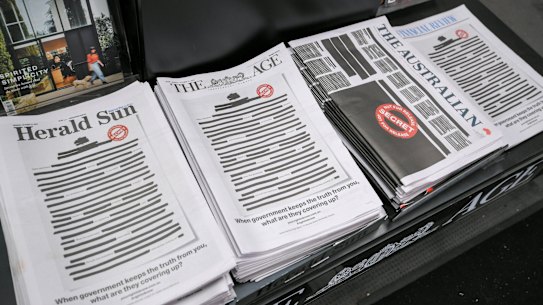 Newspaper front pages across all major media outlets on the first day of the press freedom campaign last year.