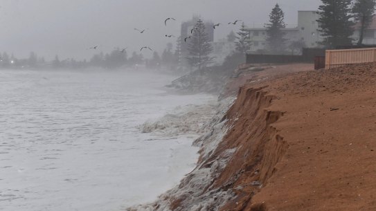 Significant beach erosion at Collaroy as strong seas and intense rain impact the coastline. 