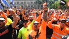 Workers at the CFMEU protest in Brisbane on Tuesday.