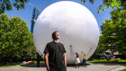 Architect Nic Brunsdon with his exhibit (This is) Air, in the NGV Garden. 