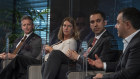 Stay between the sneeze-guards: Financial Review Property Summit panellists Dexus CEO Darren Steinberg, Lendlease property CEO Kylie Rampa, Blackstone senior MD and head of real estate Chris Tynan and Domain chief executive Jason Pellegrino.