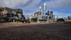 Federation Square sits deserted during Melbourne’s second wave lockdown in August 2020.