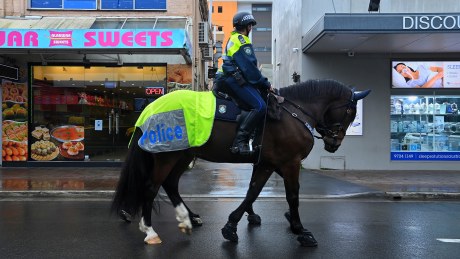 NSW mounted police patrolling the streets of Fairfield during the 2021 Delta lockdown.