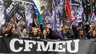 Protesters during their march from Carlton to the Fair Work Commission in Exhibition Street.