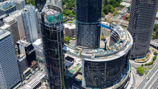 Queen’s Wharf Brisbane, as seen from above in December 2023.