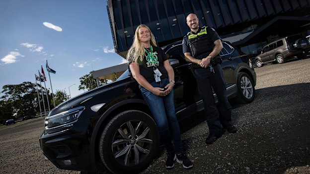 Youth worker Tracie Alborough and senior constable Campbell Taylor.