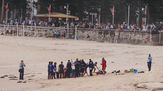 First responders at Manly performed CPR on the shark bite victim.