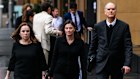 Former Super Retail Group chief legal officer Rebecca Farrell (left), former company secretary Amelia Berczelly (centre) and their lawyer Michael Harmer are locked in a legal battle with the retailer.