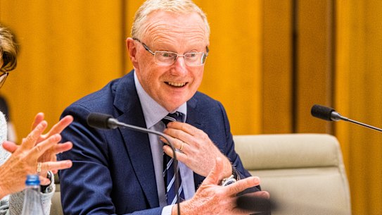 Governor Philip Lowe at the Senate economics committee at Parliament House in Canberra on Wednesday.