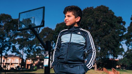 Omar Kahil, 9, at the basketball court in Northcote Park, Greenacre.