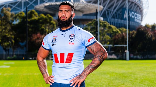 Payne Haas at the NSW Blues camp at Sydney Olympic Park on Tuesday.