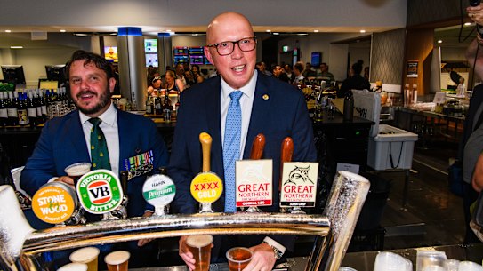 Coalition leader Peter Dutton at the Townsville RSL on Friday.