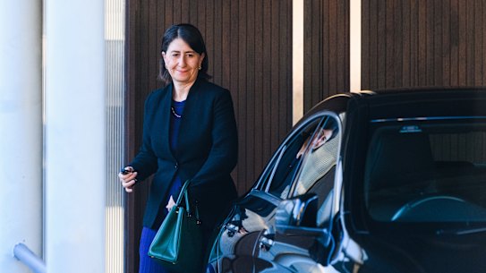 Former NSW premier Gladys Berejiklian outside her home in June.