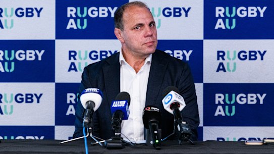 Phil Waugh addresses the media at Rugby Australia HQ on Tuesday.