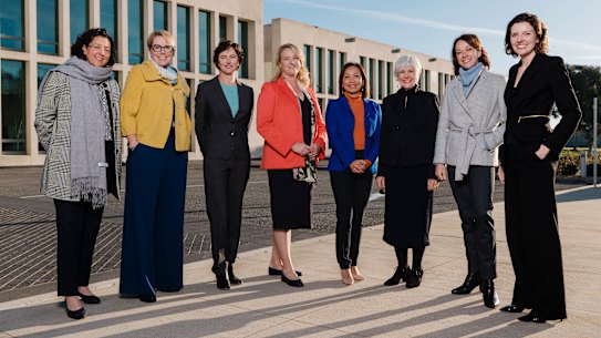 Incoming crossbenchers Monique Ryan, Zoe Daniel, Kate Chaney, Kylea Tink, Dai Le, Libby Watson-Brown, Sophie Scamps and Allegra Spender arrive at Parliament House for the first time as MPs.