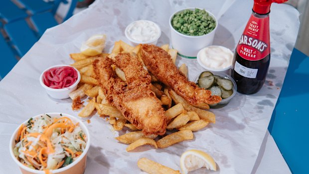 Fish of the day and chips at Rosie’s in Coledale.