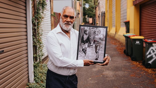 Victor Hookey in Edward Lane, Chippendale, where then Sydney Morning Herald photographer George Lipman took his photo with friend Mark Anthony in 1967.