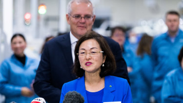 Gladys Liu and Scott Morrison during one of his visits to Chisholm.